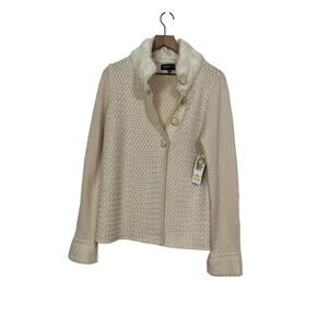 Jones New York Womens Long Sleeve Cream Wool Blend Cardigan Sweater SIze Medium